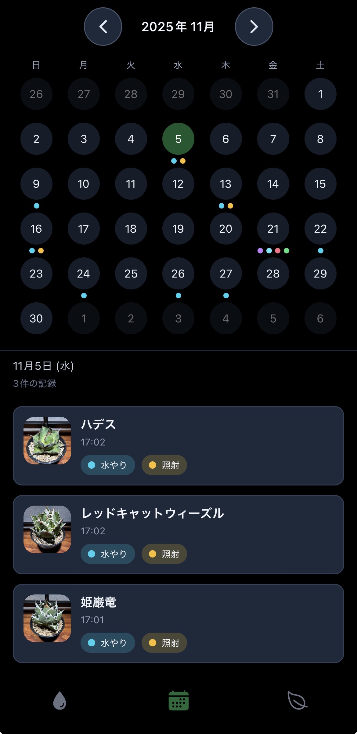 Agavey カレンダー画面